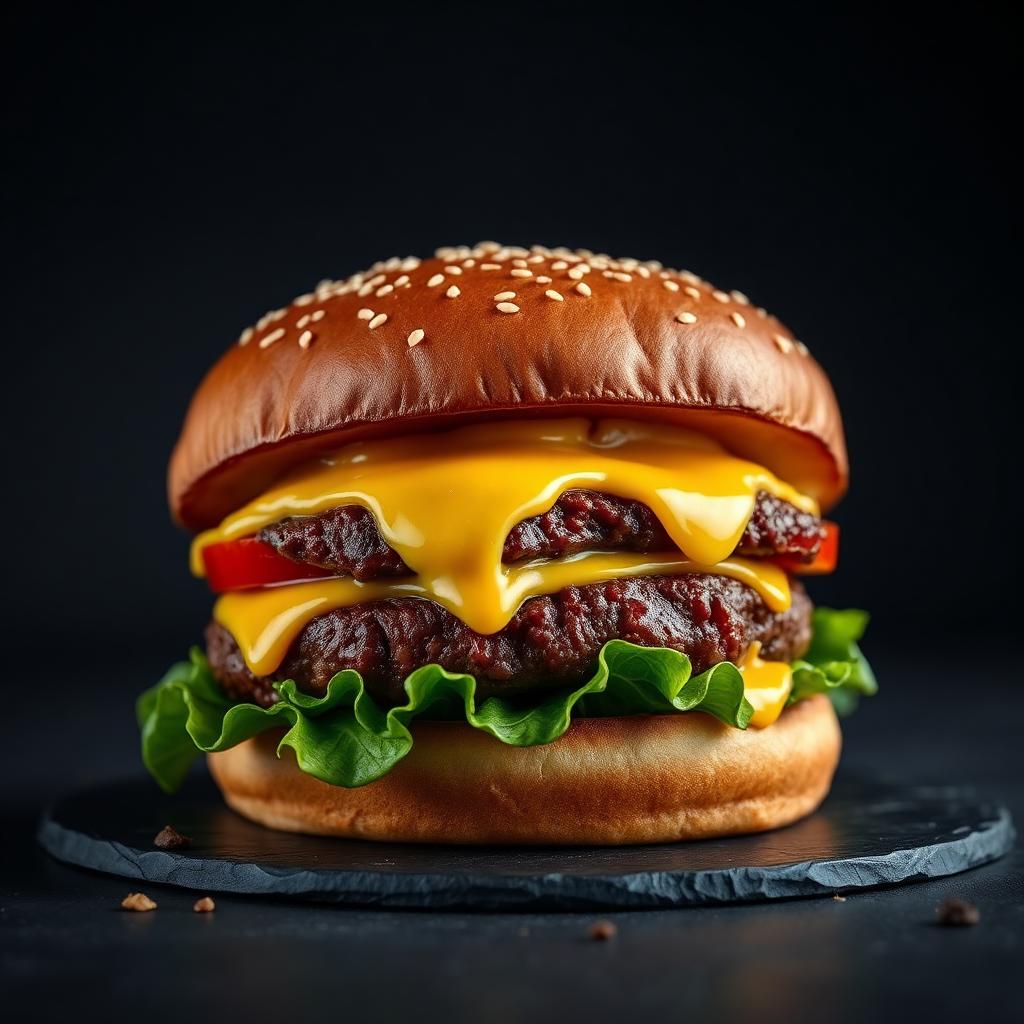 Hamburger juicy me djathë cheddar